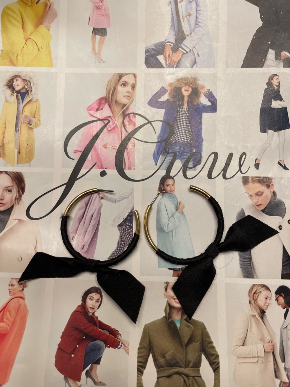 J. Crew Black Bow Hoop Earrings with Gold-Tone Accents